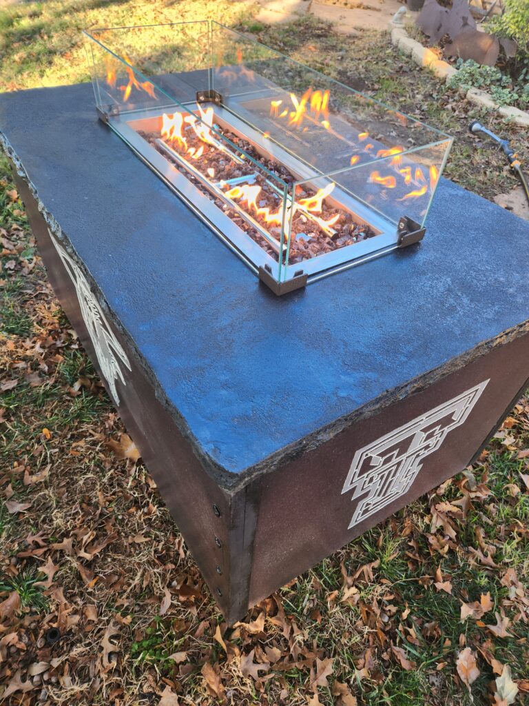 Shop Fire Pit Table with Custom Texas Tech Red Raider Art Designs in Lubbock TX
