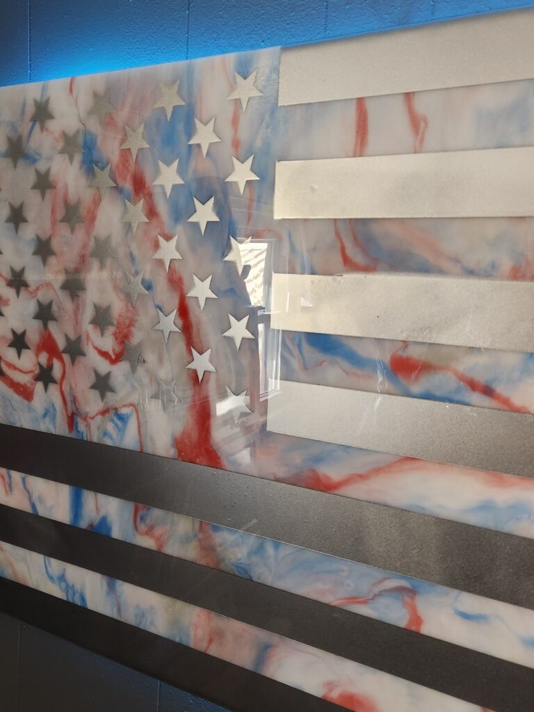Best Epoxy Wall Art with Beautiful American Flag with Red White and Blue and LED Backlight artwork in Lubbock Texas Stores