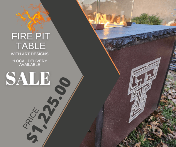 Buy Firepit Table with Texas Tech Artwork Design in Lubbock Texas for Sale